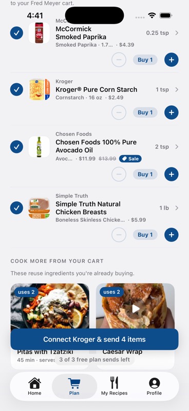 KartChef Send screen